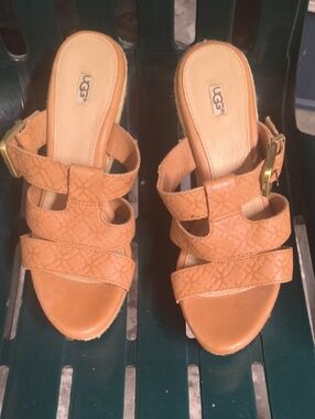 UGG Women's Tan Braided Strap Buckle Slide Sandals